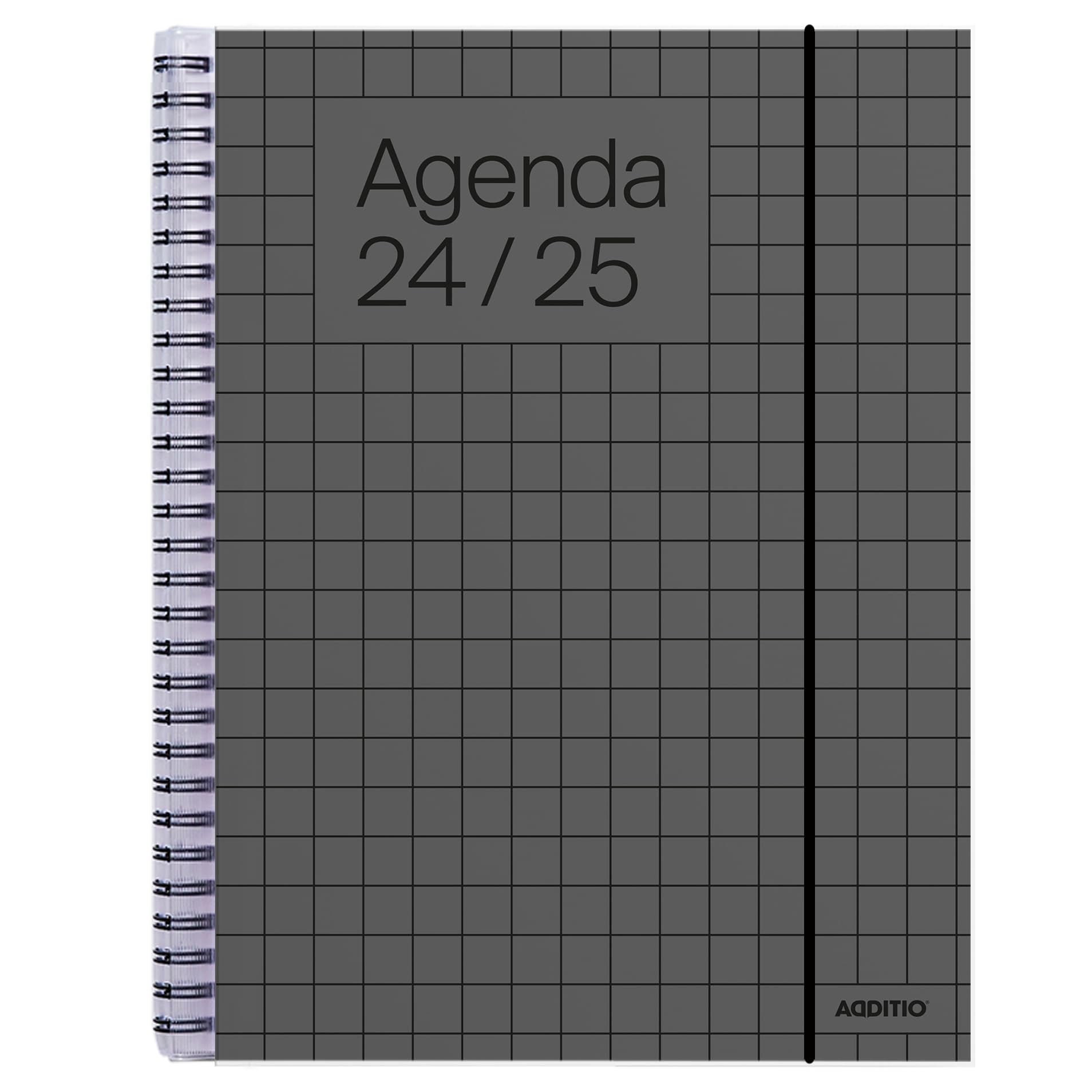 ADDITIO - Agenda escolar 2024-25 | Universal | Semana vista |De septiembre 2024 a julio 2025 | 16,5 x 21,5 cm | Goma elástica | Porta-bolígrafos | Adhesivos | Español | Gris oscuro