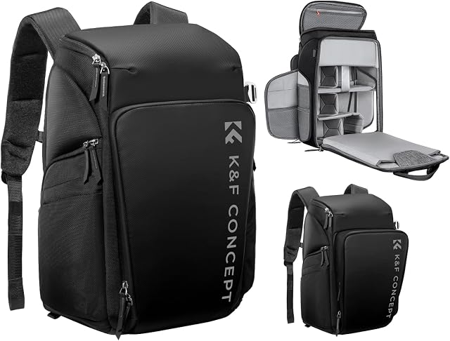 Sac à Dos K&F Concept® 25L Sacs à Caméra pour Photographes, Sac à Caméra de Grande Capacité avec Housse de Pluie, Compartiment pour Ordinateur Portable de 15,6 pouces Compatible avec Canon/Nikon/Sony/DJI Mavic Drone | Sac à Caméra avec Housse de Pluie Compartiment pour Ordinateur Portable de 15,6"
