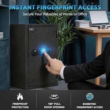 TIGERKING Biometric Fireproof Safe for Home Office, 3.47 Cu Ft Fingerprint Safe with 30-Min Fire Protection, 81.9 lb Steel Security Safe with Digital Keypad, Alarm and Removable Shelves