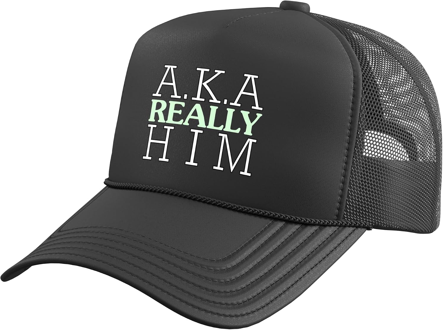 Mens Women Light Green Known As Really Him Green WHT Graphic Trucker Hat with Adjustable Mesh Back