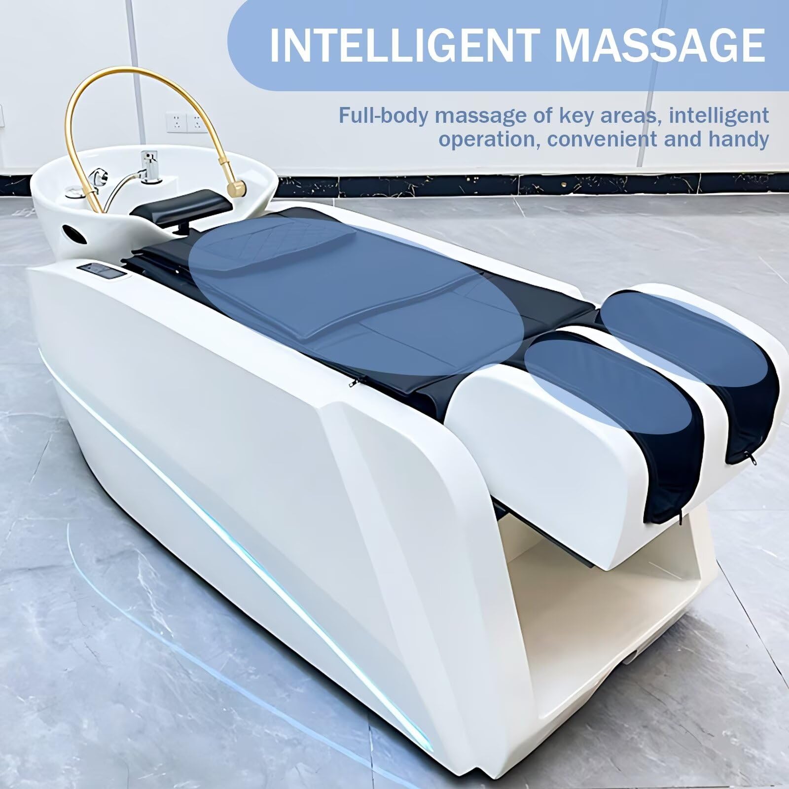Professionelles Kopf-Spa-Shampoo-Bett, Massageliege mit Intelligenter Ganzkörpermassage, Wasserkreislauf, Futuristischer Ambientebeleuchtung, Gewerbliche Spa-Ausstattung für Salons