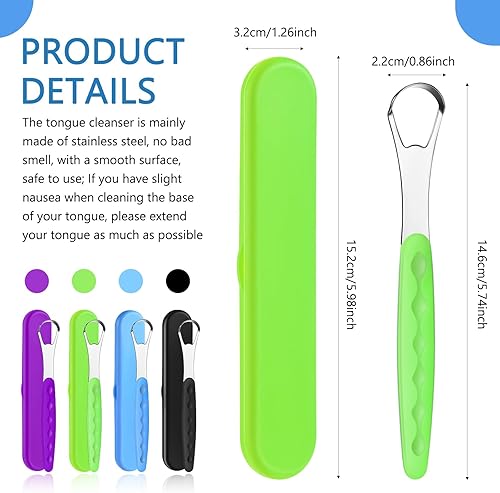 Miniatura 4 de 4 piezas de limpiador de lengua para adultos y niños, cepillo de lengua de acero inoxidable, raspador de lengua de metal, reduce el mal aliento con