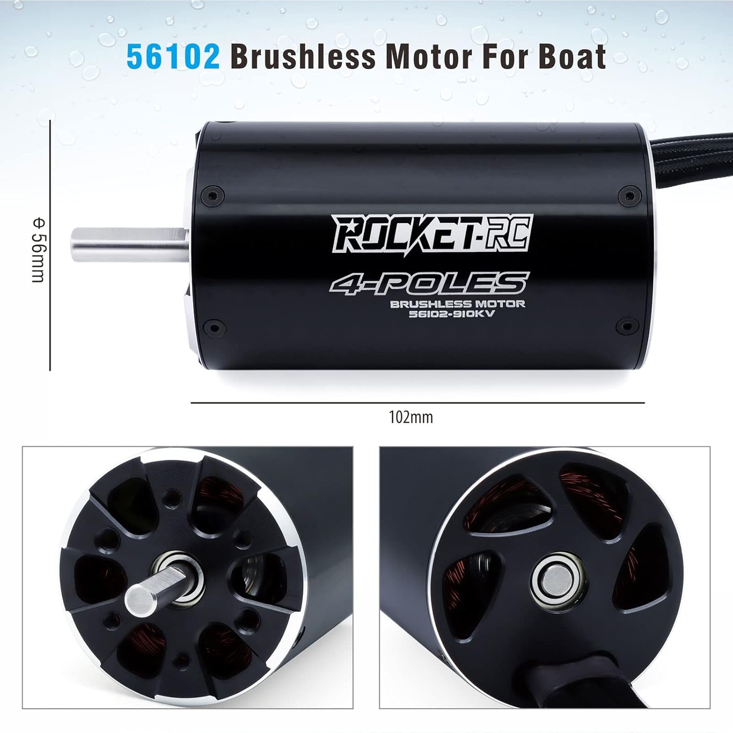 Surpass Hobby 56102 910KV Brushless Motor Shaft 8mm with Water Cooling Jacket for RC Boat (910kv)