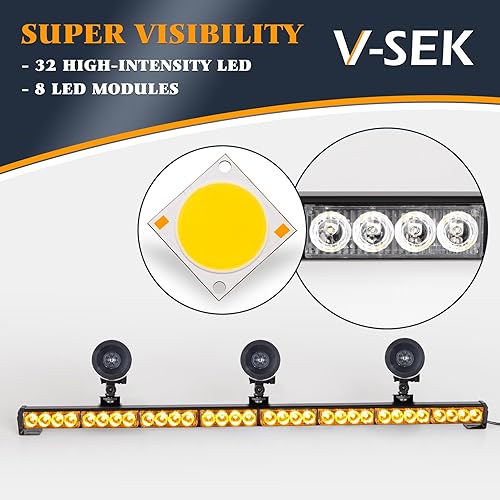 Miniatura 2 de Barra de luz estroboscópica de advertencia de emergencia de alta intensidad, color amarillo ámbar, de bajo perfil, para aplicación de la ley,