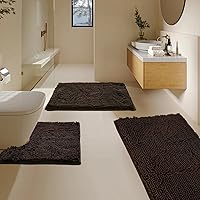 Vista 19 de Juego de 3 alfombras de baño de felpilla ultrasuave, antideslizante y súper absorbente, parte inferior de PVC fuerte, lavable a máquina, para Negro