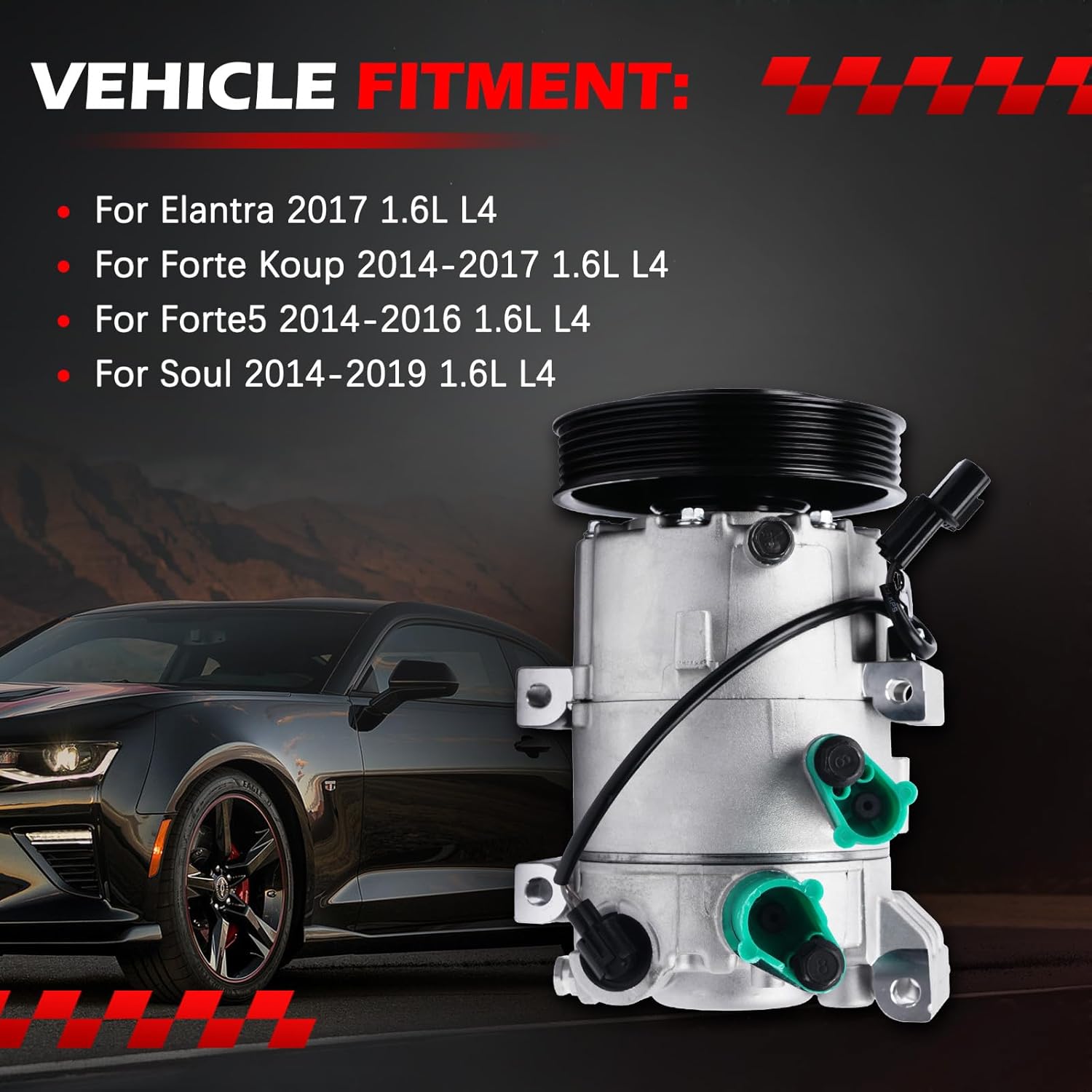 AC Compressor Fit for Elantra 2017 1.6L, Soul 2014-2019 1.6L, forte Koup 2014-2017, forte5 2014-2016, A/C Air Conditioning Compressors with Clutch Replace for 168306, 97701A5501