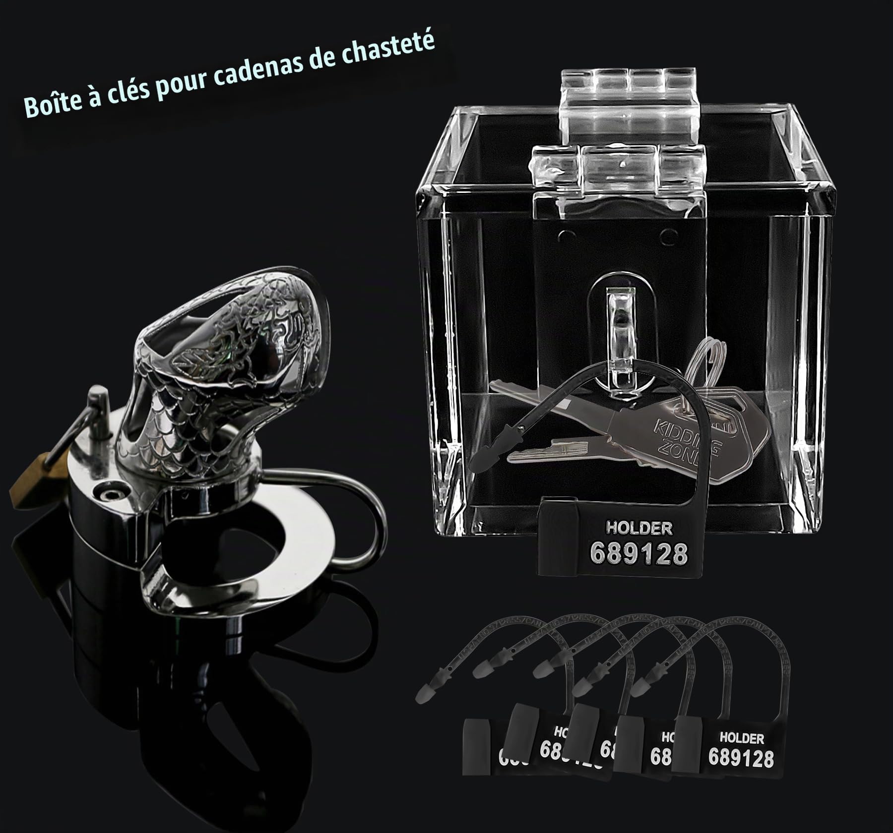 MFMYEE Coffre-fort à clés pour cage de chasteté BDSM, porte-clés de chasteté transparent, boîte acrylique pour jeu de chasteté, jouet sexy multifonctionnel avec verrou anti-infidélité (Transparent)