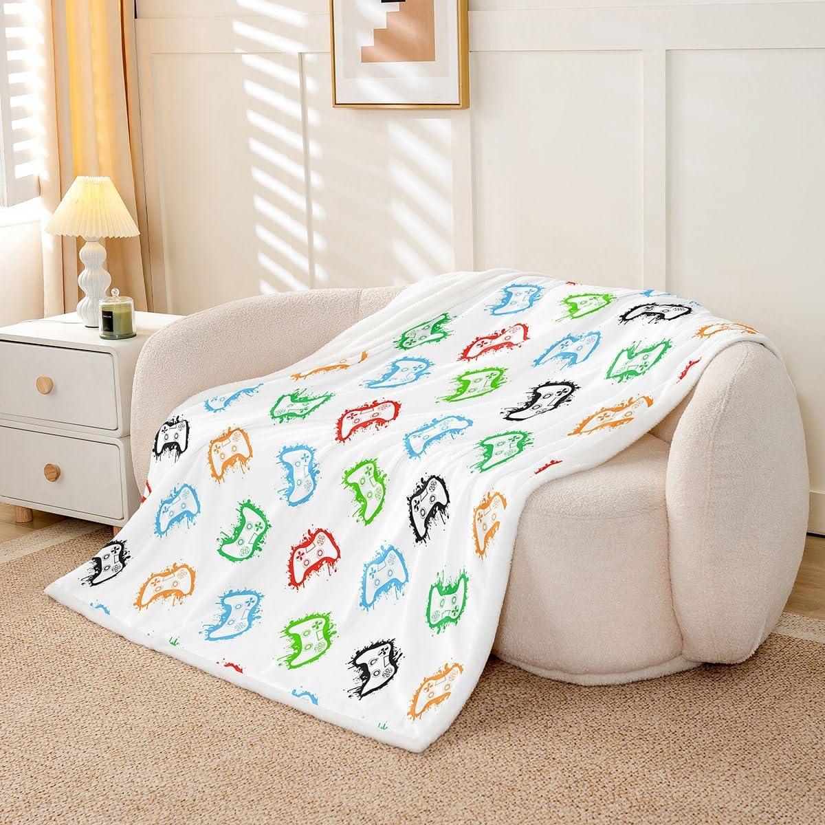 Castle Fairy Modern Gamepad Bed Blanket,Gaming Flannel Blanket for Room Decor,Colorful Graffiti Fleece Blankets for Kids Adults Sofa Dorm Decor,Throw 50"x60" image 5