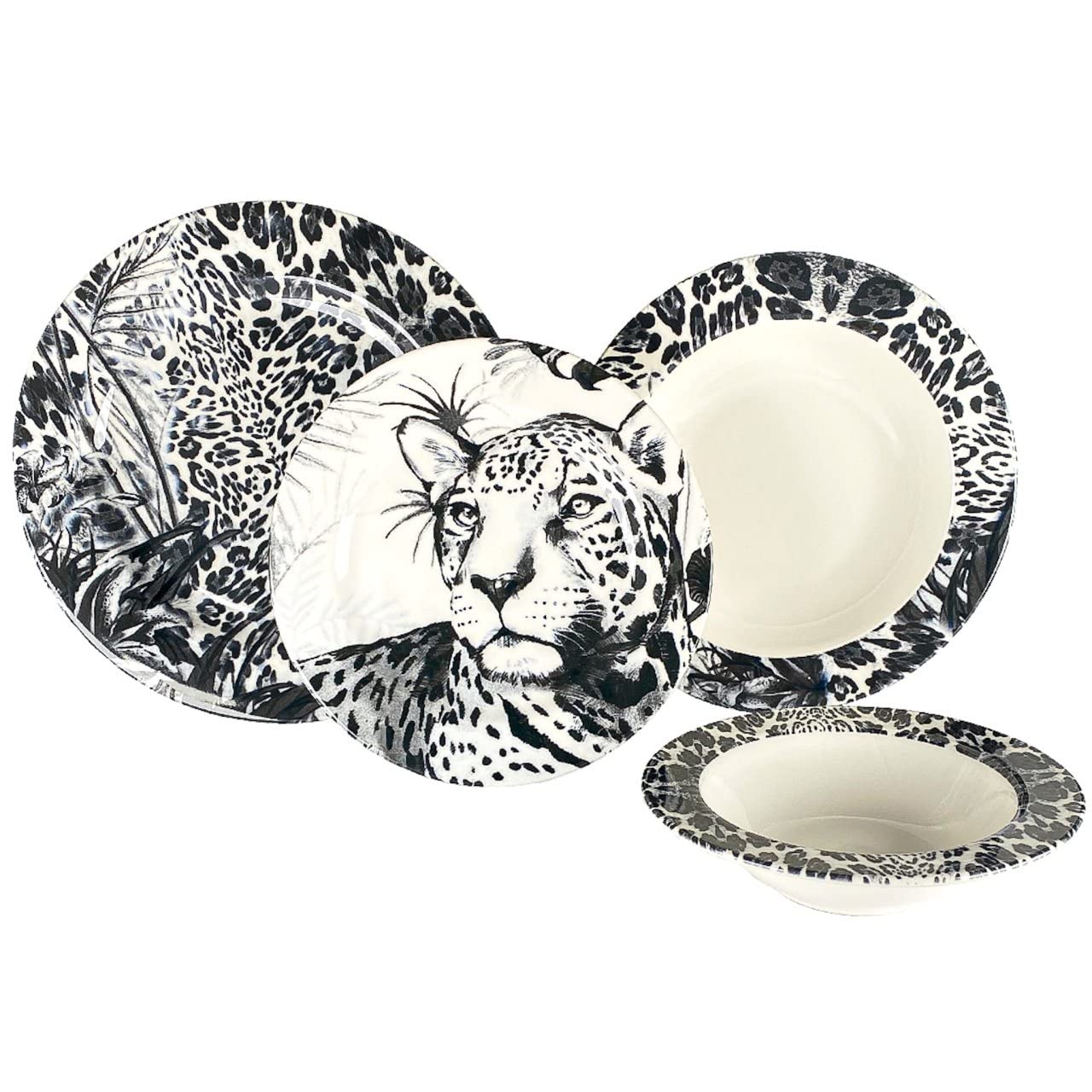 ZM Decor Siyah Leopar 24 Parça Tabak Seti