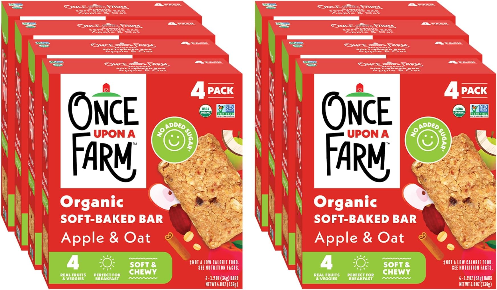 Soft-Baked Bars, Apple & Oat, Kosher, USDA Certified Organic, Non-GMO, 4 Count, 4.8 Ounce (Pack of 8)