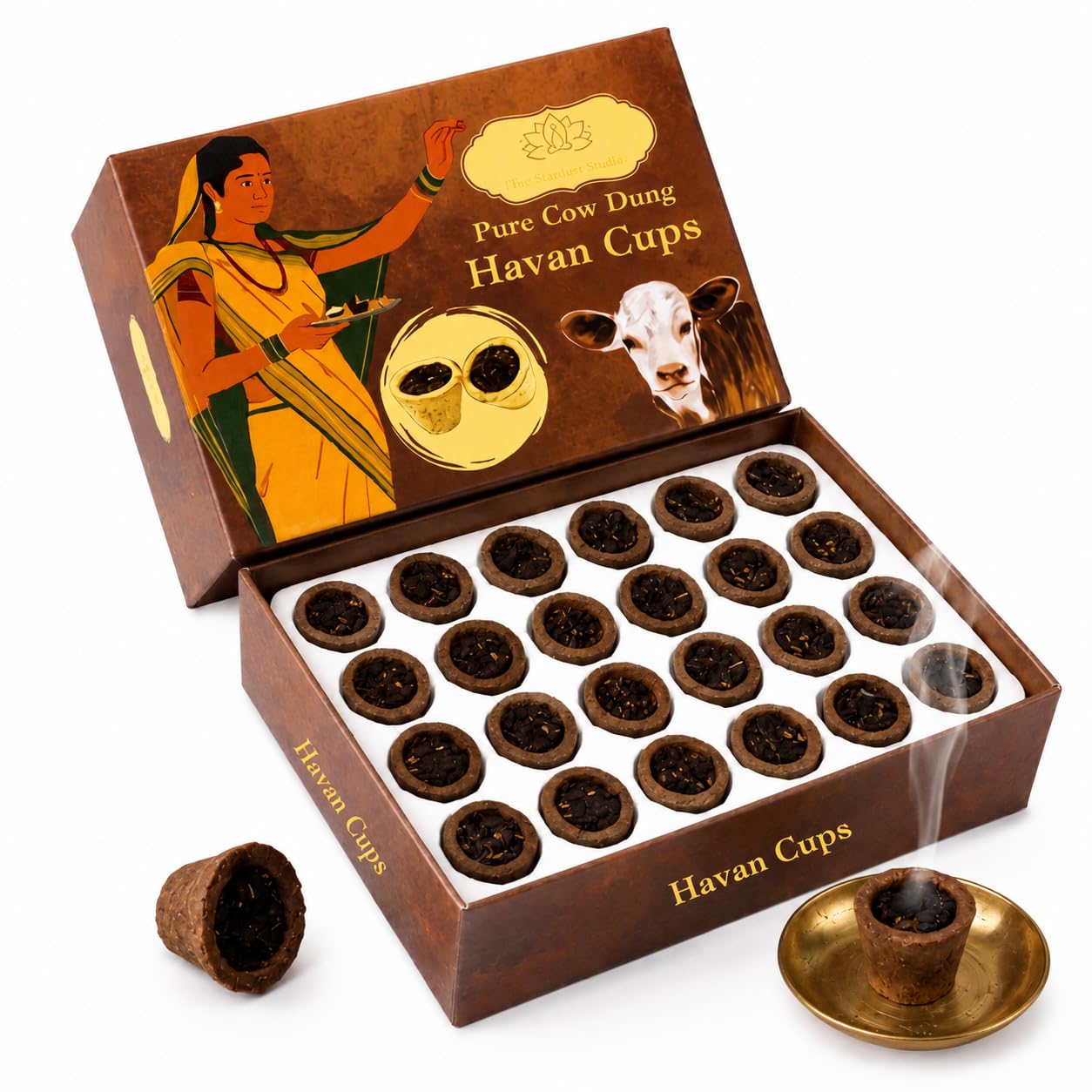 Pure Cow Dung Havan Cups for Pooja | Natural Dhoop Cups for Daily Worship, Havan, Meditation & Spiritual Rituals | Long Lasting Sandalwood Fragrance | Pack of 24-image-29
