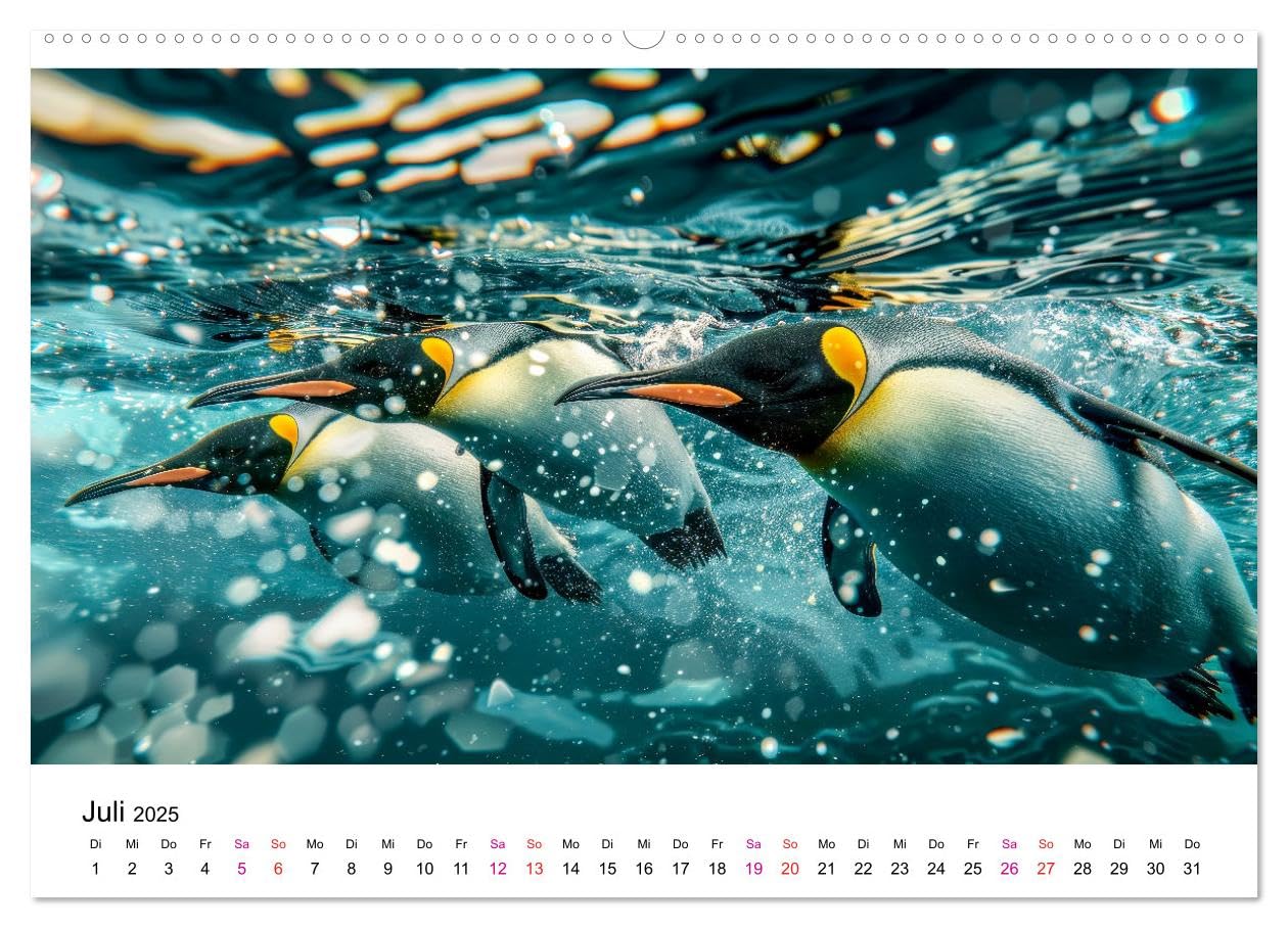 Maritim pur - Pinguine (hochwertiger Premium Wandkalender 2025 DIN A2 quer), Kunstdruck in Hochglanz: Im Wasser elegant und geschickt –an Land ungelenk (CALVENDO Tiere)