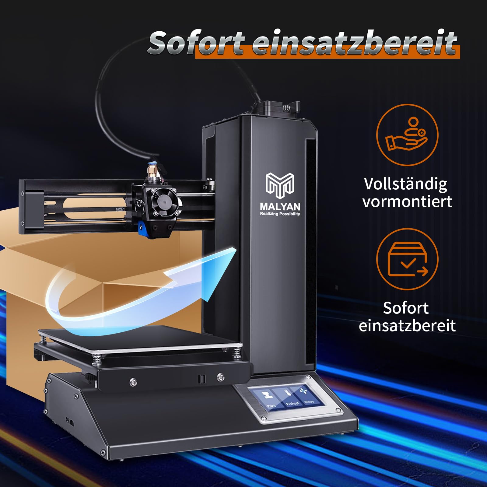 MALYAN M320 Mini 3D Drucker - Out of The Box 3D Druckers für Kinder und Anfänger, Abnehmbare Magnetische Bauplatte, kostenlose Probe PLA Filament, Druckgröße 150x150x150mm
