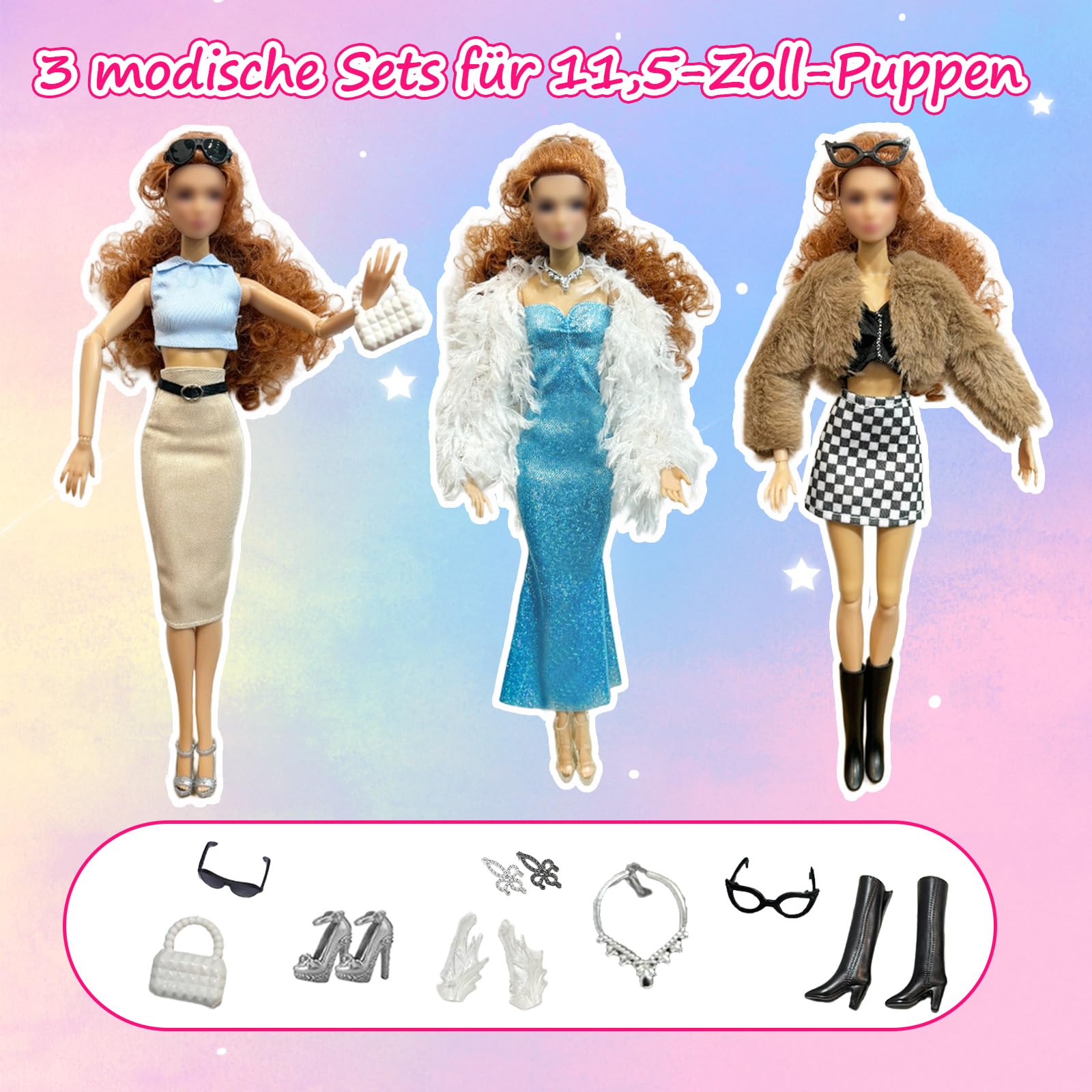 Set De 28 Piezas De Ropa Y Accesorios Para Muñecas – 6 Trajes De Moda Con Zapatos Y Complementos Para Juego Creativo
