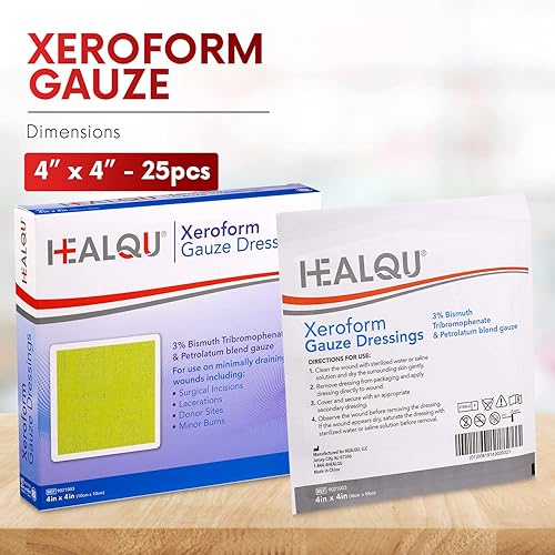 Miniatura 7 de HEALQU Medical Xeroform - Apósito de vaselina de 4 x 4  25 unidades  Almohadilla de gasa no adherente para heridas de baja exudación  Parche de gasa