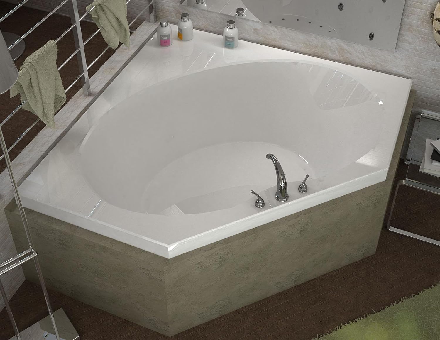 Venzi Vz6060e Luna Corner Soaking Bathtub, 60x60, Center Drain, White