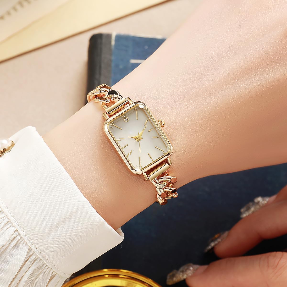 GOODLIYA Gold Watches for Women Luxury Square Womens Casual Watches Fashion Simple Quartz Watch Stainless Steel Female Bracelet Watch - Image 2