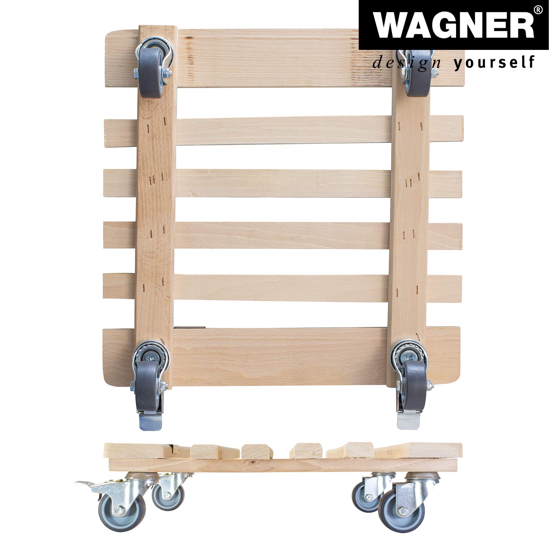 WAGNER Carrello per piante PIANO 38 x 38 x 10 cm I Per interni, faggio naturale I Portavaso in legno massello FSC® con Ruote I 2 Ruote con freno I Portata 200 kg I Fatto in UE - 20032901