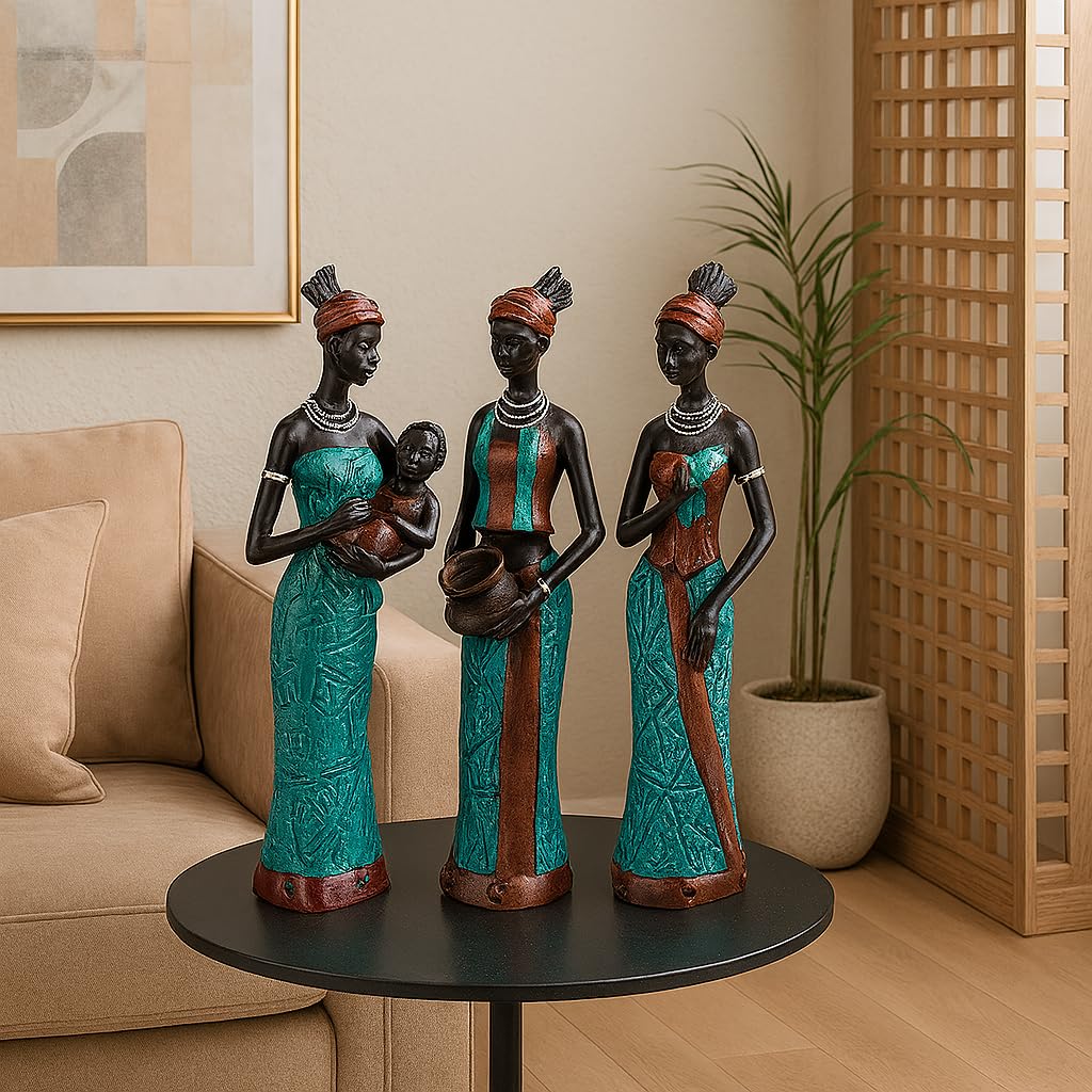 Xtore Beautiful Finish Uniquely Hand Crafted Home Decor African Tribal Women Art Piece – (Set of 3, Green and Black Color) Xtore Beautiful Finish Uniquely Hand Crafted Home Decor African Tribal Women Art Piece – (Set of 3, Green and Black Color)