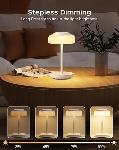 Miniatura 3 de QiMH Lámpara de mesa LED que funciona con pilas, lámpara inalámbrica recargable de 5000 mAh, control táctil regulable continuo, pequeña luz nocturna