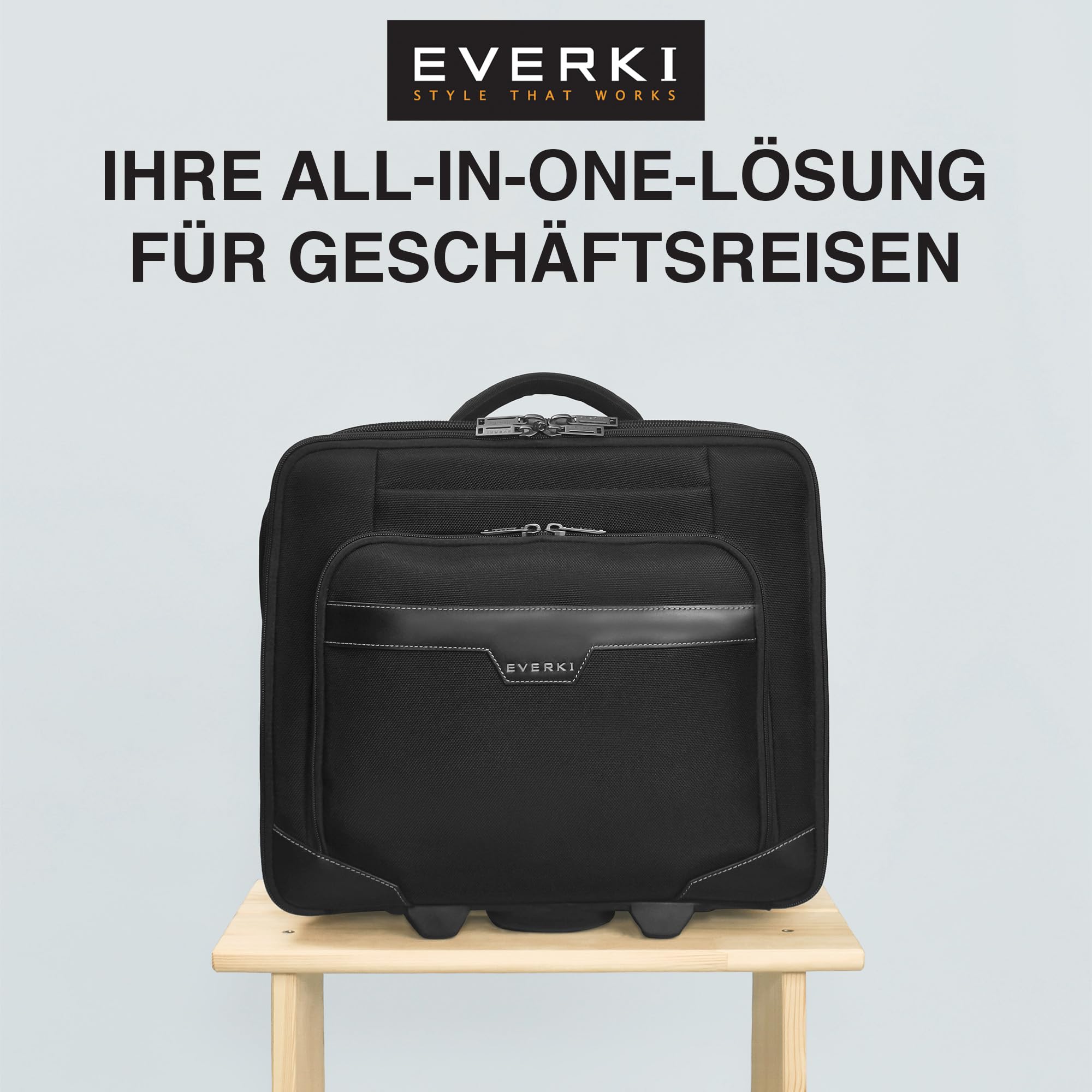 Everki Journey Laptop-Trolley 24 L für 16 Zoll – Business-Aktentasche mit Rollen, reisefreundliche Handgepäck-Laptoptasche und leichte Bürotasche – schwarz (EKB440)