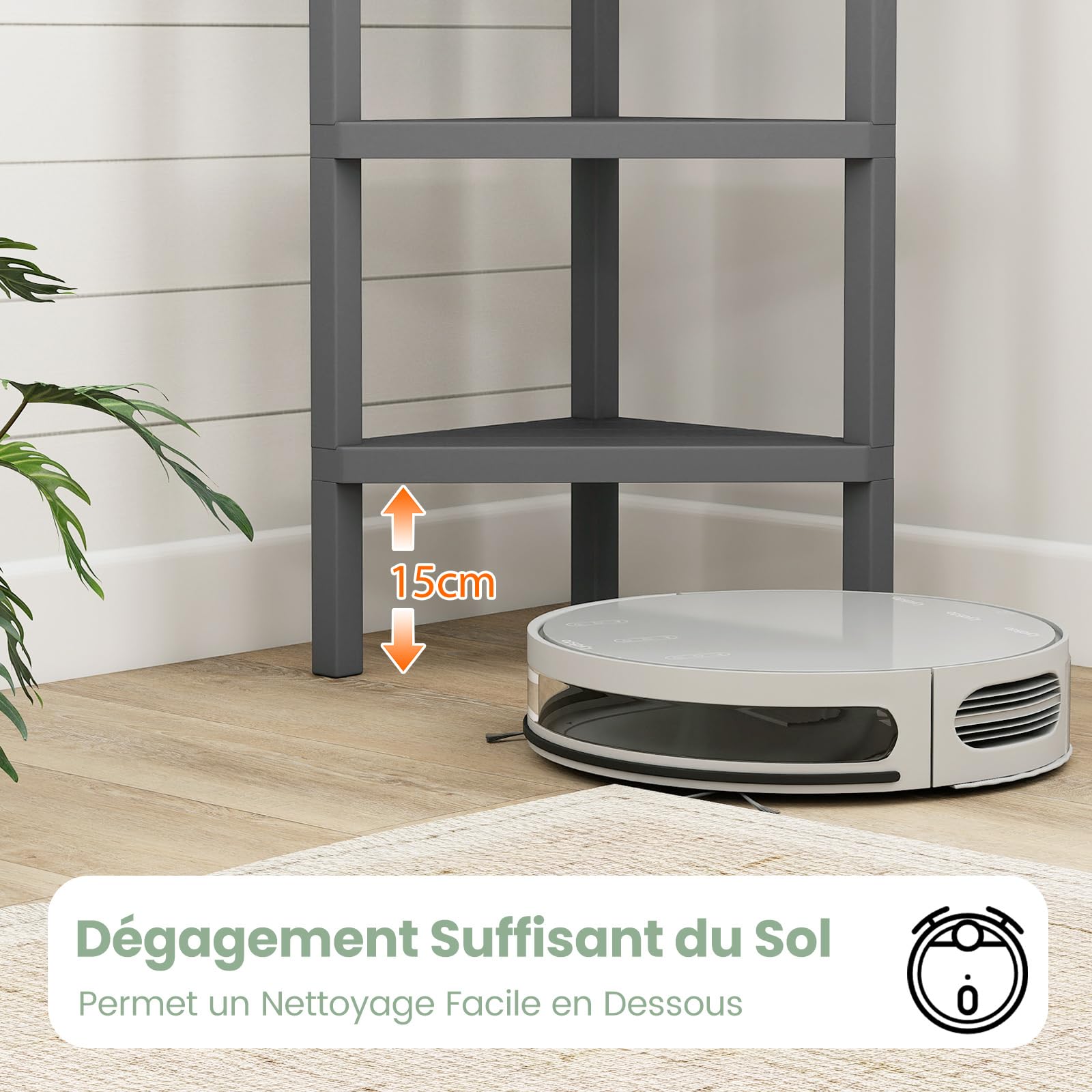 COSTWAY Étagère d'angle, Bibliothèque d'angle à 4 Niveaux avec Étagères Ouvertes à Lattes, Meuble de Rangement Moderne pour Bureau, Salon, Cuisine, Salle de Bain (Gris)