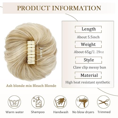 Miniatura 7 de Wodelanle Moño desordenado, clip de garra, moño desordenado, ondulado, rizado, extensiones de moño de cabello despeinado, moños de cabello recogido,