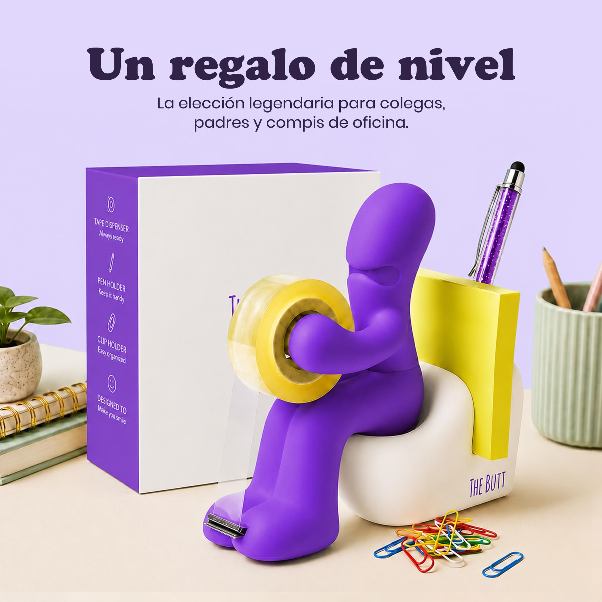 Rollo de cinta adhesiva con dispensador 15.2 x 14.8 x 6.6 cm 222 g Púrpura