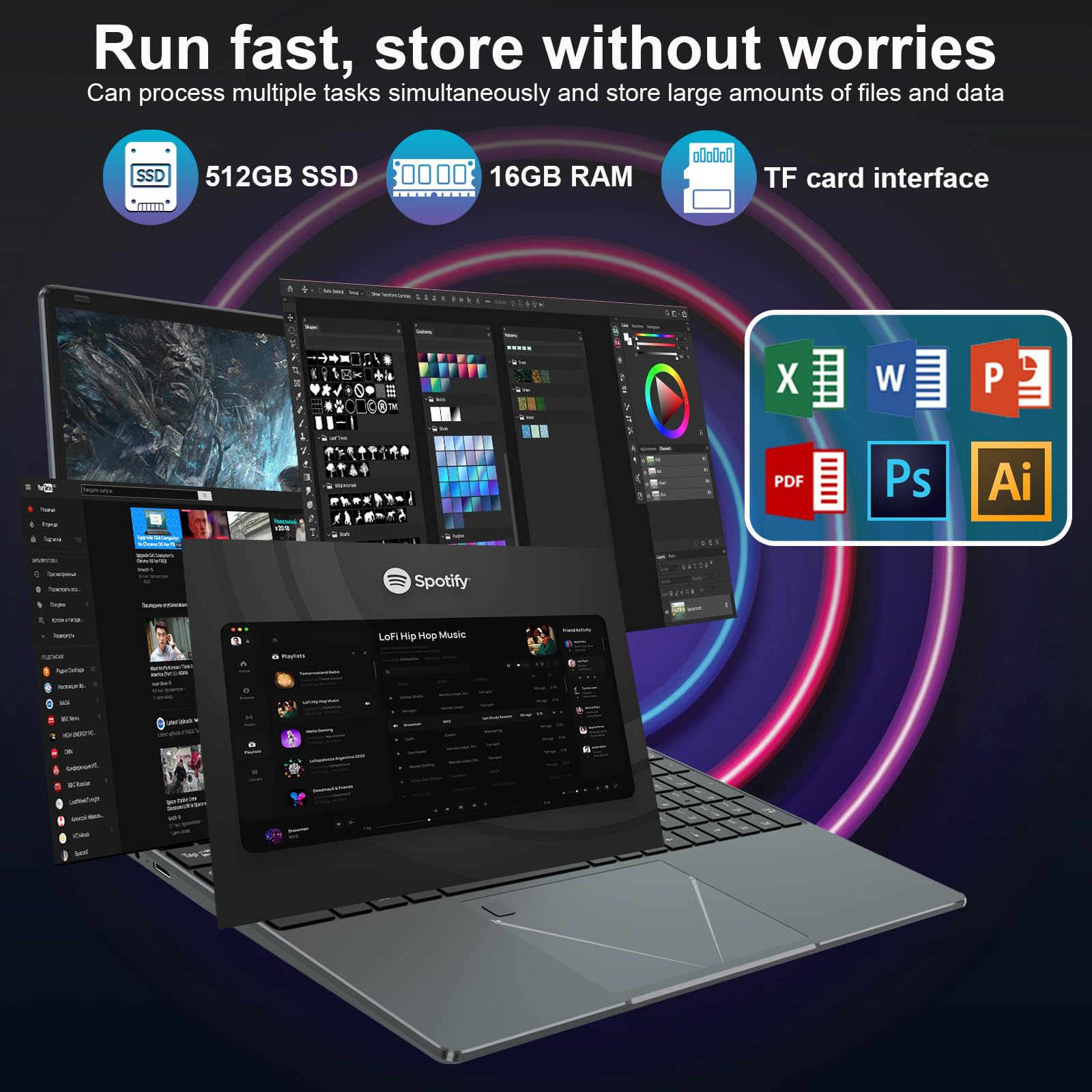 PINSTONE Ordinateur Portable 15,6 Pouces, PC Portable Celeron N5095 | 16 Go RAM 512 Go SSD, Écran Full HD, Lecteur d’empreintes, HDMI, WiFi 5, Bluetooth, pour Bureau et Études