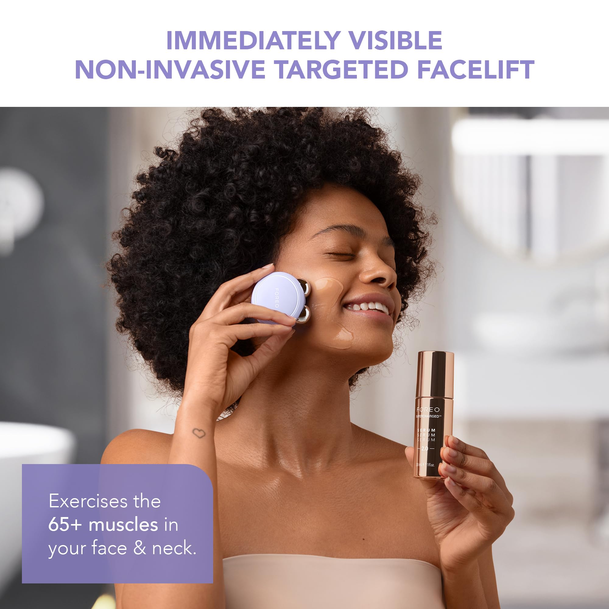 FOREO Firm & Fabulous BEAR mini + Serum Serum Serum 1 Oz Anti aging Starter Kit- Microcurrent Facial Device- Instant Face Lift- Double Chin Eliminator- Facial Skin Care Products- Gift Set- Lavender