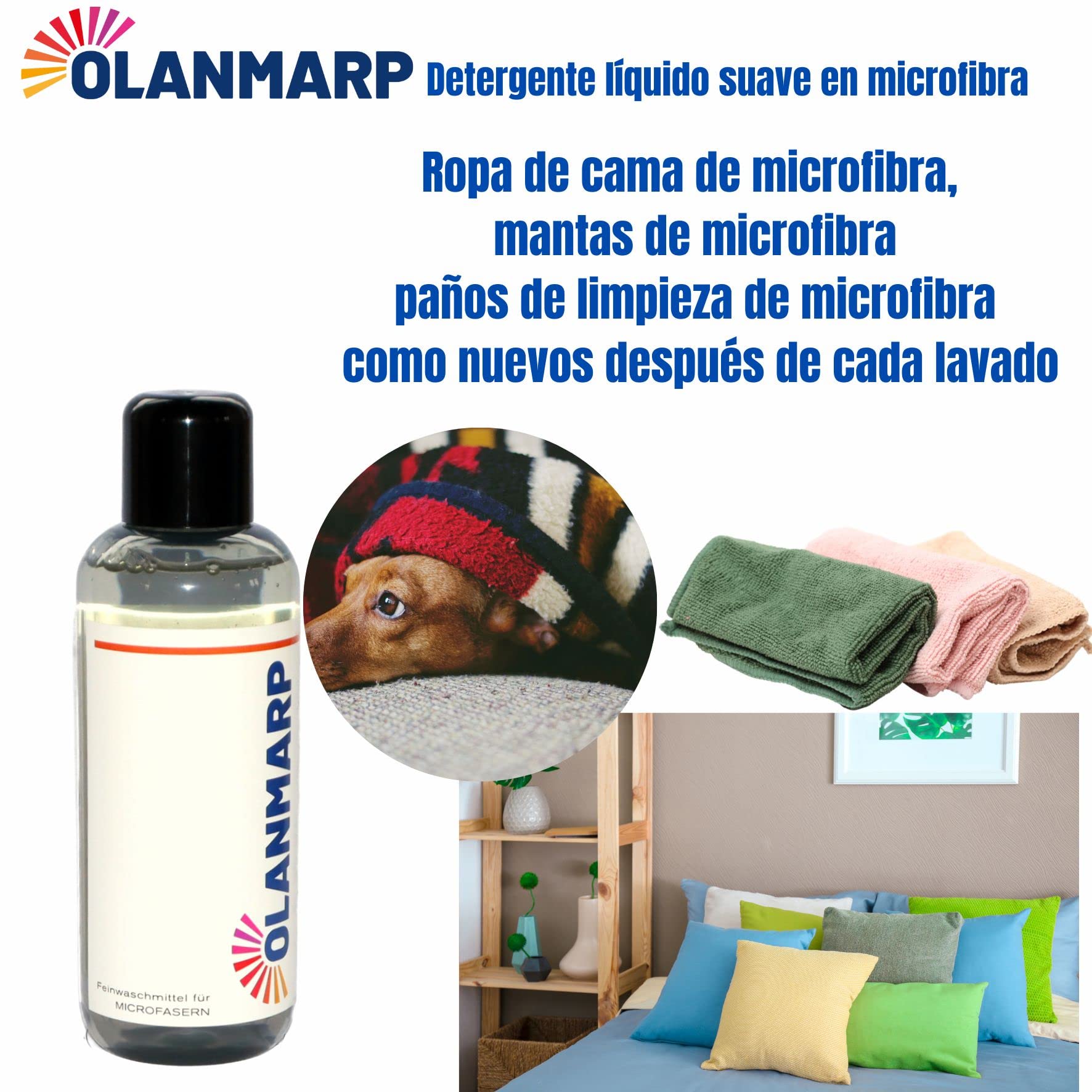 Detergente suave concentrado de microfibra – Detergente líquido para a mano + lavado a máquina (480 ml, sin red de lavado)