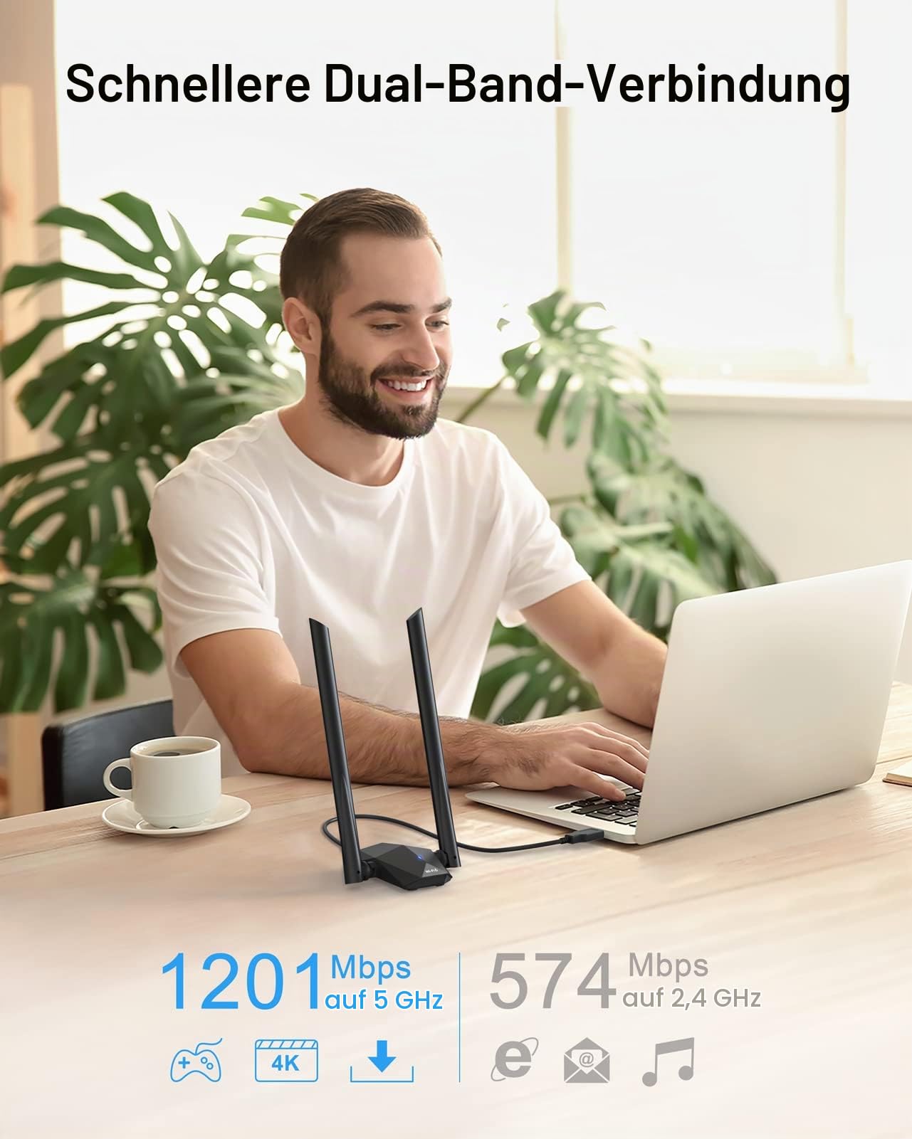 BrosTrend AX1800 WiFi 6 WLAN Stick Linux für PC, High Gain Große Reichweite | Kompatibel mit Ubuntu, Mint, Debian, Kubuntu, Lubuntu, LMDE, Mate, PureOS, Windows 11/10, WiFi Antennen Dual Band 5GHz + 2.4G