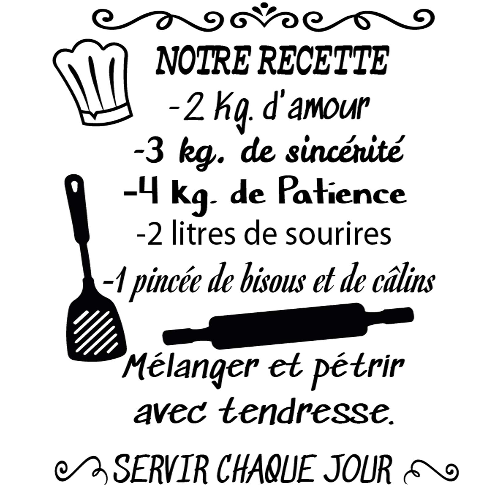 Autocollant mural décoratif en français « NOTRE RECETTE » Autocollants muraux en français aux phrases célèbres. Autocollant lettre Docliick DC-048-FR