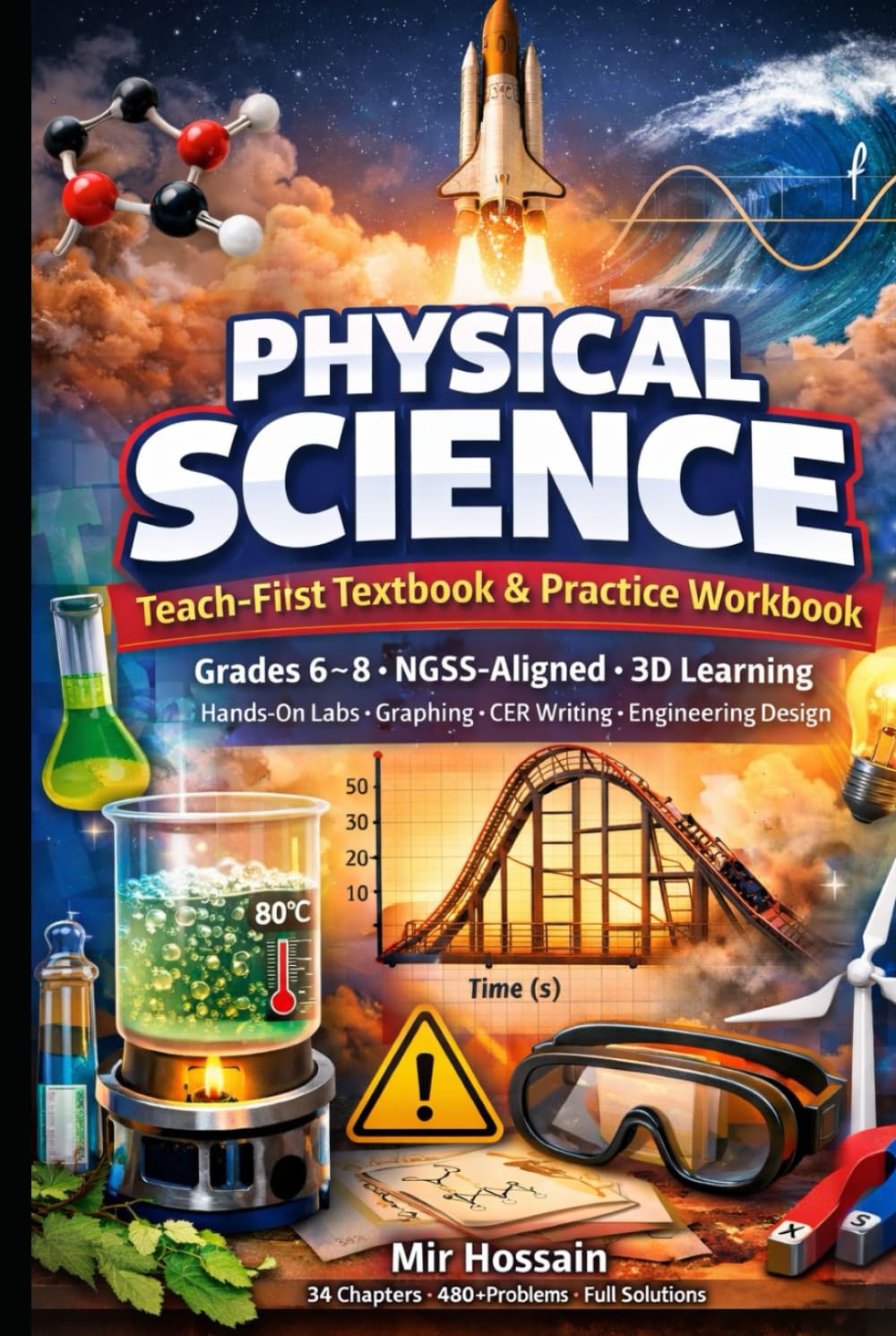 PHYSICAL SCIENCE Teach-First Textbook & Practice Workbook Grades 6–8: NGSS-Aligned • 3D Learning Hands-On Labs • Graphing • CER Writing • Engineering Design