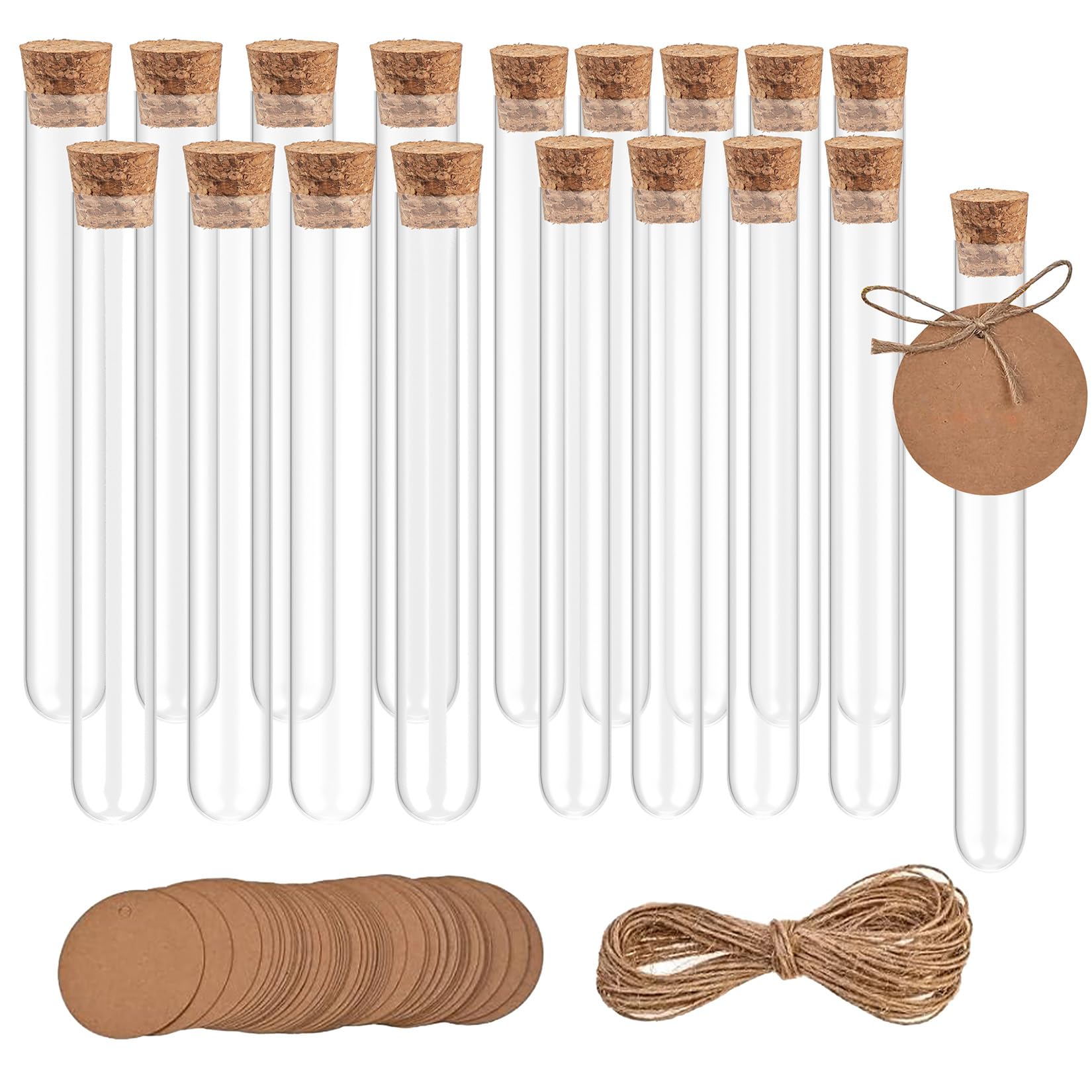 18 Pcs Clear Plastic Test Tubes with Corks, Reusable Transparent Plastic Sample Test Tubes Vases for Plants Flowers Beads Sweets Candy Lab DIY Craft, 20x150mm（30ml/16x150mm(15ml)