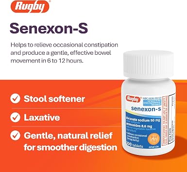 Rugby Senexon-S, Docusate Sodium 50mg, Sennosides 8.6mg, 100 Count (1-Pack)