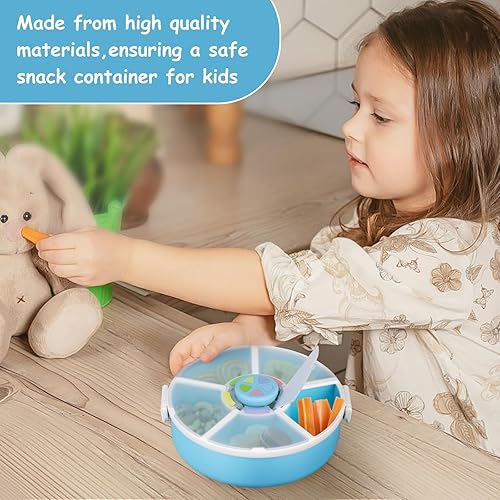 Miniatura 5 de Recipiente giratorio reutilizable para niños con 5 compartimentos separados, tapa de apertura a juego de colores, sin BPA y PVC, apto para