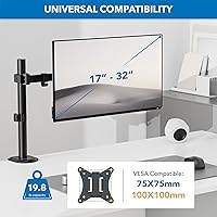Vista 3 de Mount-It! Single Monitor Arm 17" to 32", Full Motion Adjustment with Tilt, Rotation, Swivel, Height Adjustment Along Pole, Clamp or Grommet