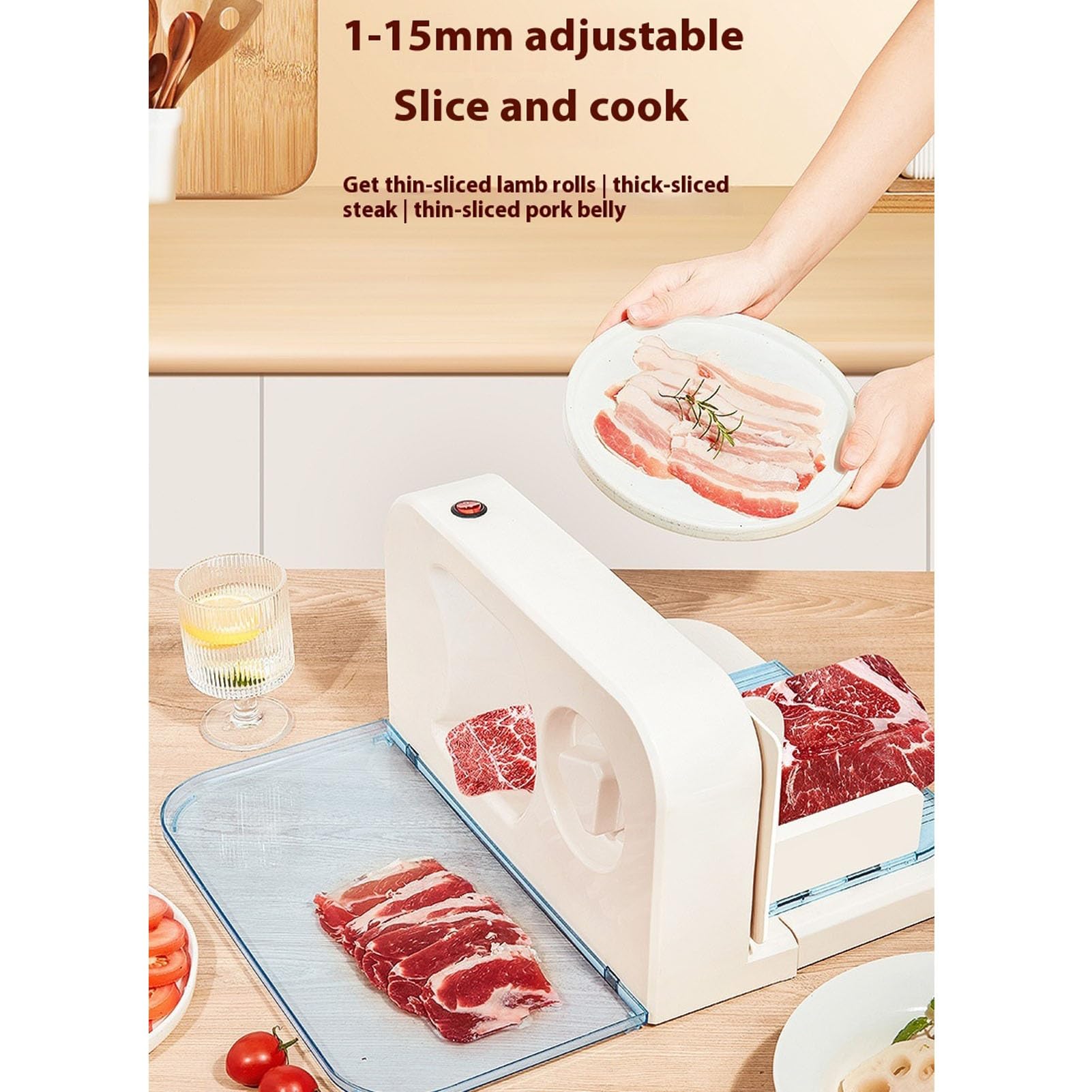 Machine De Tranchage Électrique Pour La Charcuterie, Le Pain Et Le Fromage Slicers De Viande Avec Coupe-acier Amovible 190 Mm Épaisseur Réglable De 0~15 Mm Convient À La Maison Et À L'usage Commercial