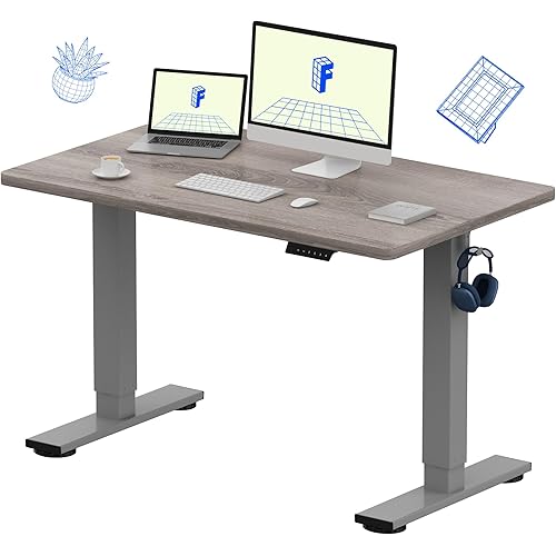 FLEXISPOT EN1 One-Piece Standing Desk 48 x 30 Inches Height Adjustable Electric Desk (Silver Frame + Grey Wood Grain Top, 2 Packages)