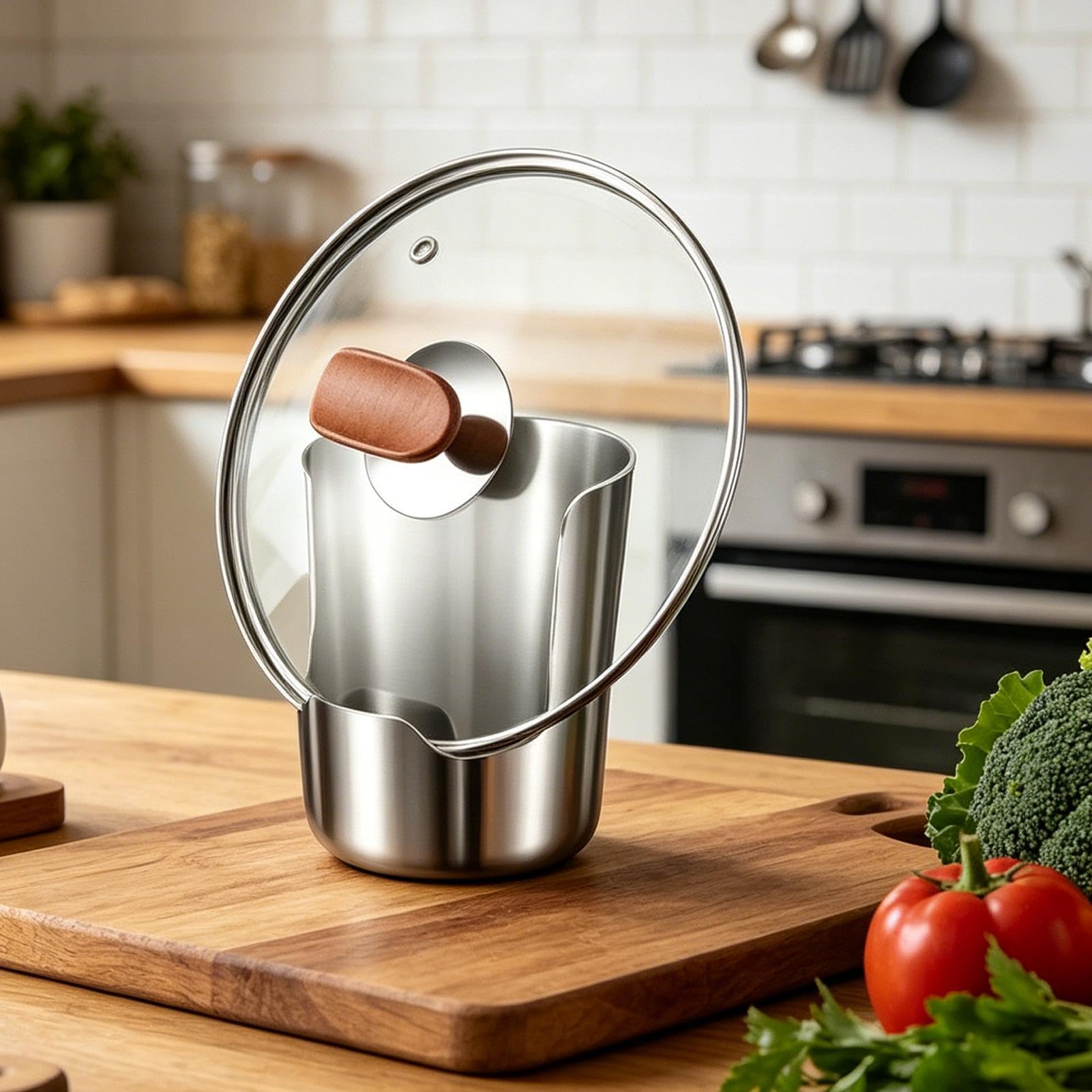 Poggiamestolo con coperchio | Organizzatore verticale multifunzionale in acciaio , poggiamestolo per bancone della cucina – per cucina forno casa bancone armadio