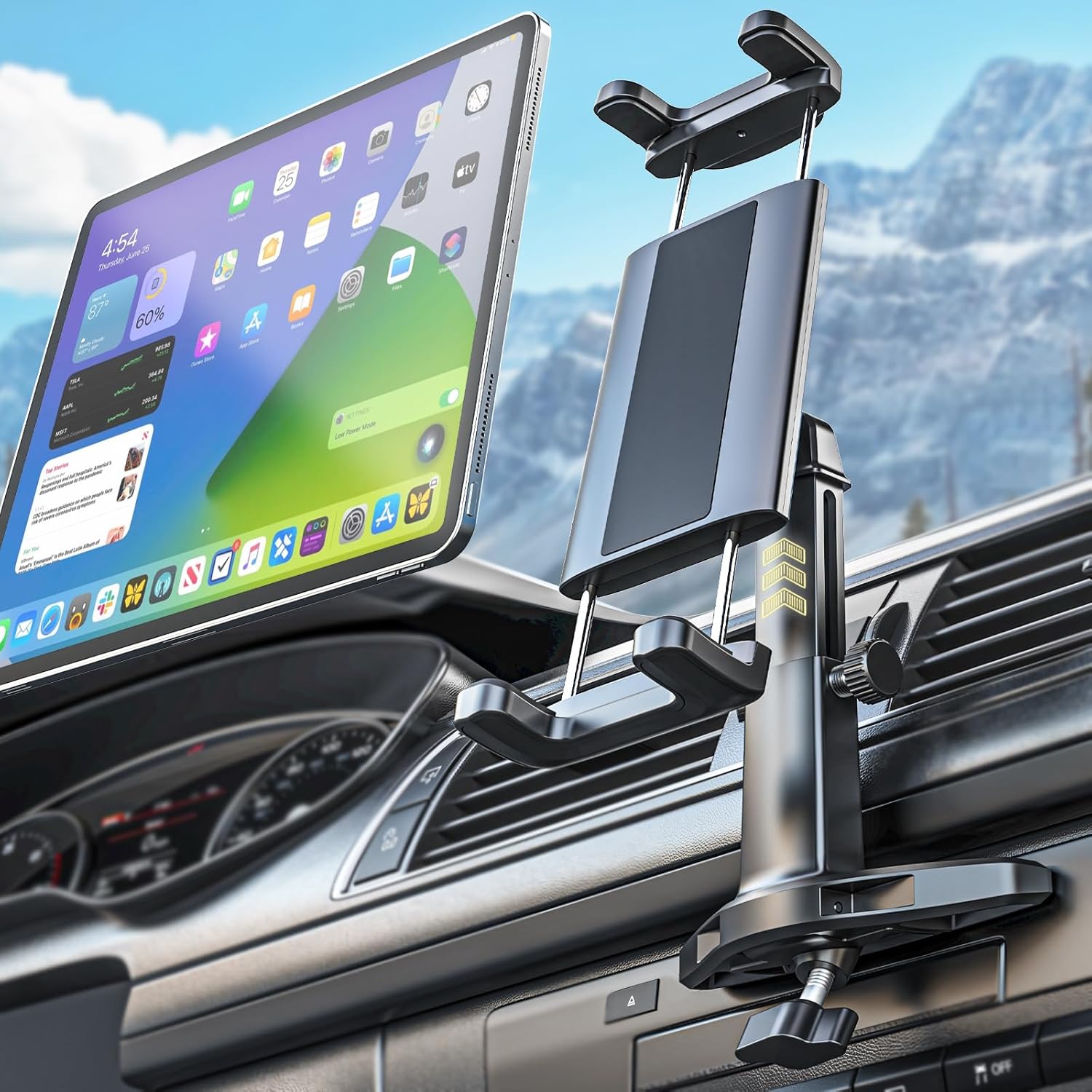 CD Slot Car Mount for iPad & iPhone, Height Adjustable CD Player Tablet Holder for Car, Truck, Compatible with 4-13" iPad Pro 12.9 Air Mini, Galaxy Tab, iPhone16 15, Z Fold 6 5