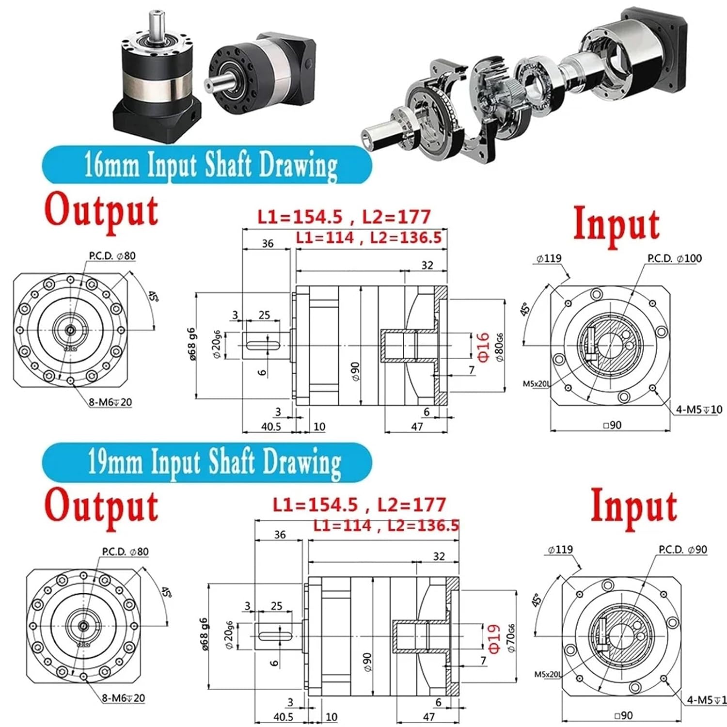 1pcs Planetary Gearbox 80 90mm Servo Motor Round Flange Reducer 56-122Nm,Speed Ratio 3-100:1 DC Nema34 Stepper Motor 7-12arcmin(Ratio 50,16mm Input)
