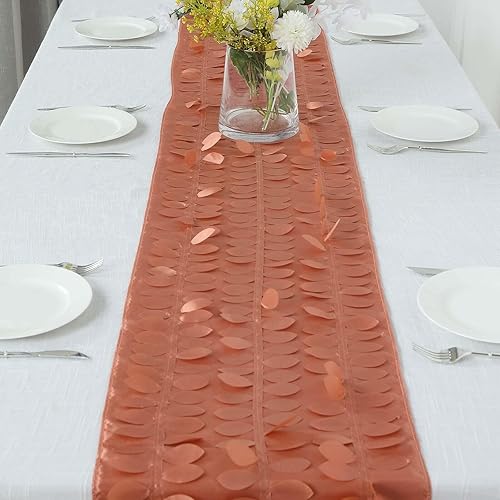 Miniatura 9 de Efavormart - Camino de mesa de tela de tafetán de hoja 3D terracota de 12 x 108 pulgadas