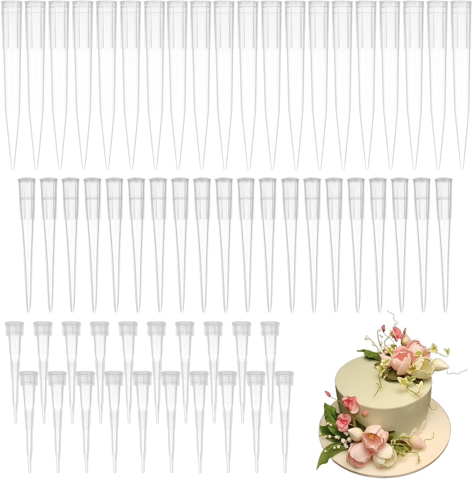 Dacitiery 60 Pcs Flower Tubes Flower Posy Picks with Spike for Flower Arrangement Cake Decorating Three Sizes