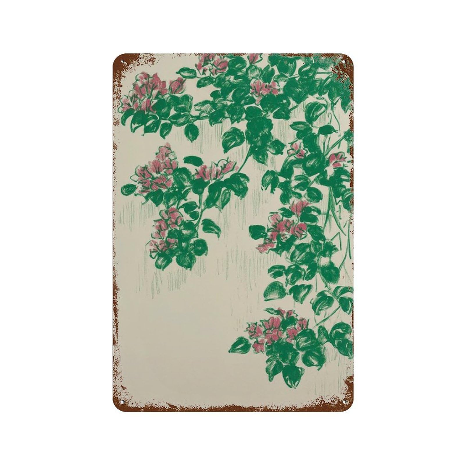 xiaoxiaoshen Bougainvillea Flower Mediterranean Botanical Pink Blossom Minimal Garden Coastal Wall Decor Art Metal Tin Poster Modern Home Decor Art Home Bar Shop Decorations Vintage Sign 30x20cm
