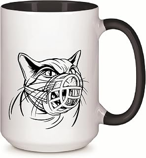 Hand Drawn Cat Muzzle Illustration Gift for Pet Lovers 11oz 15oz Inner Color Accent Mug