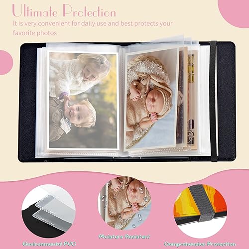 Miniatura 3 de Álbum de fotos de 4 x 6 pulgadas, capacidad para 60 fotos, cubierta de piel sintética, álbum de fotos con banda elástica fuerte, álbum de fotos