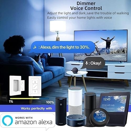 Miniatura 7 de Nexete Interruptor inteligente de atenuación de pared, atenuador de un solo polo con un control remoto inalámbrico, atenuador inalámbrico de 3 vías