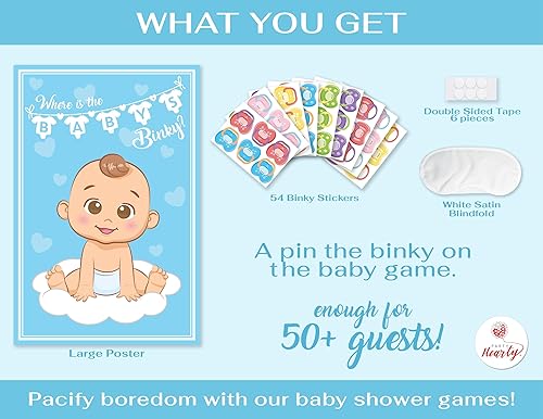 Miniatura 8 de Party Hearty 2 juegos de baby shower, Pin The Chupete en el juego del bebé y 50 boletos para rifas de pañales con caja, trae un paquete de pañales